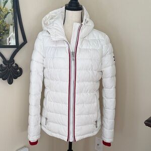 Tommy Hilfiger White Puffer Jacket with Red Trim medium
